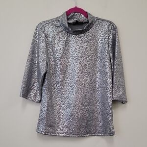 Shiny Ribbed High Neck Blouse